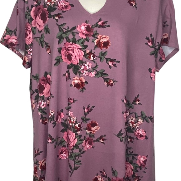 Joe Boxer A-Line Dress 2X Floral Print Lavender Keyhole Neck V-Neck Short Sleeve - Picture 3 of 9